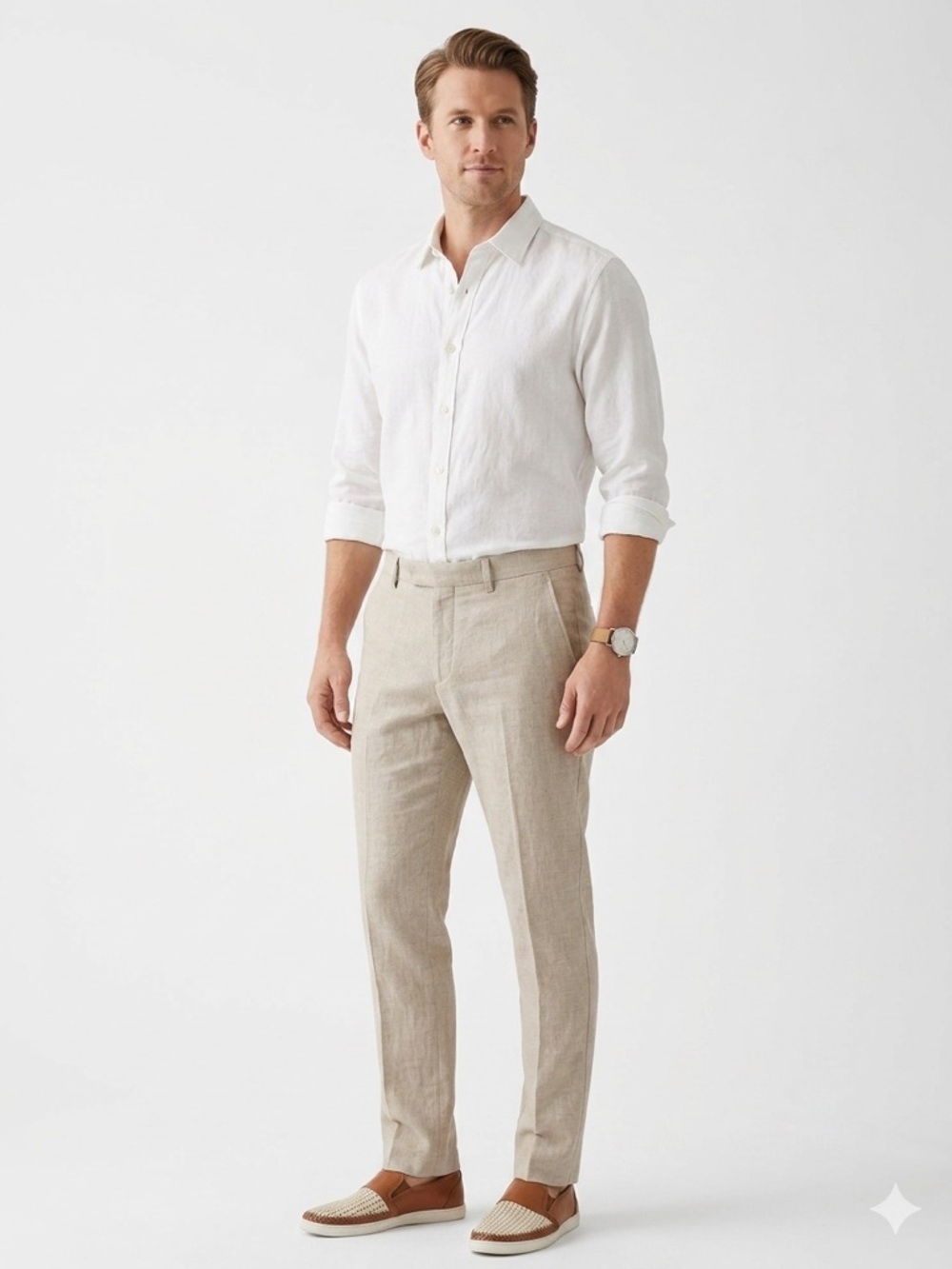 Nordstrom Men’s Linen Blend Slim Fit Trousers Beige Tan 35W Coastal Style
